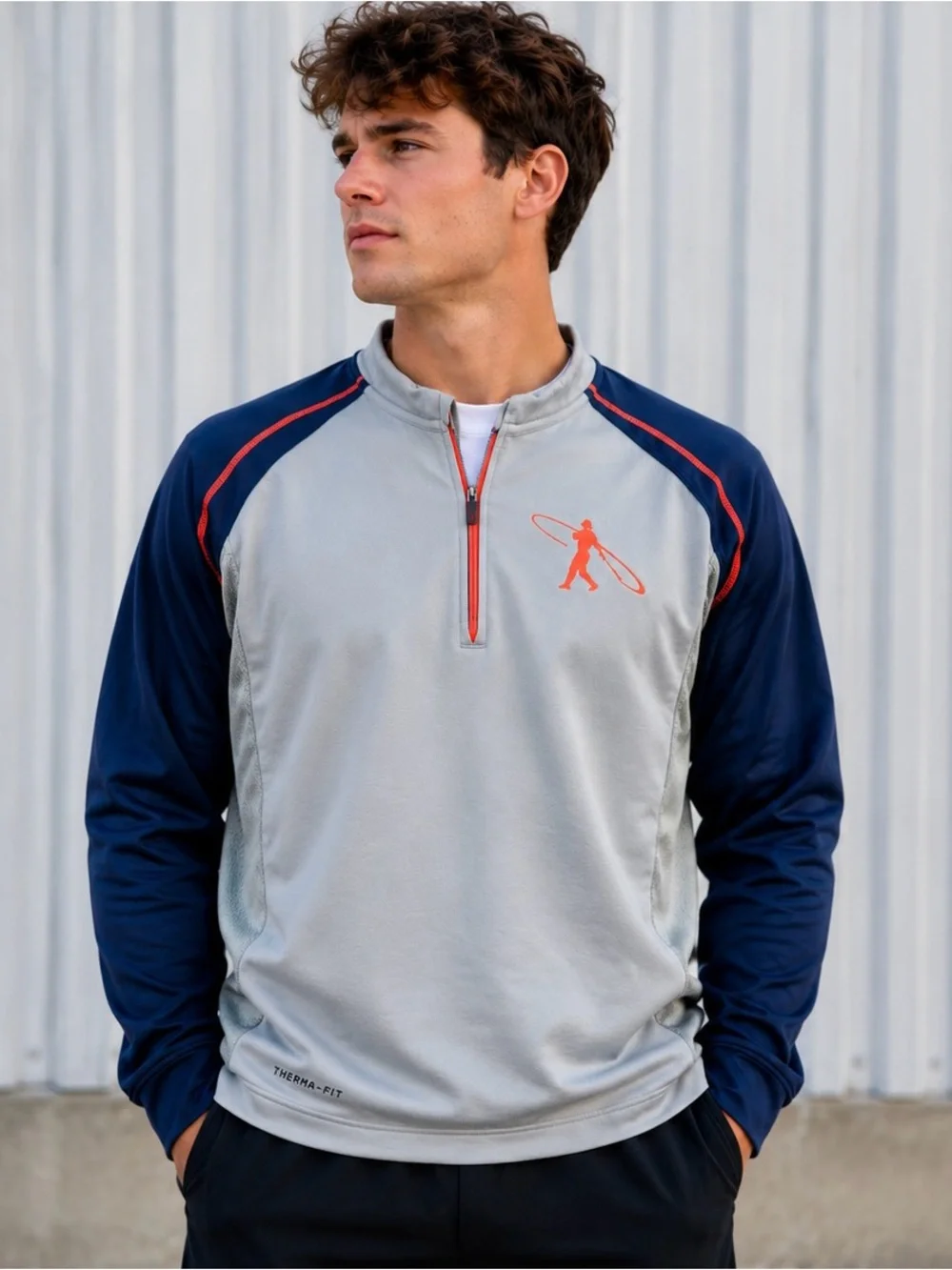 Nike Therma-FIT Quarter Zip Pullover Jacket Men’s Large Gray Blue Athletic